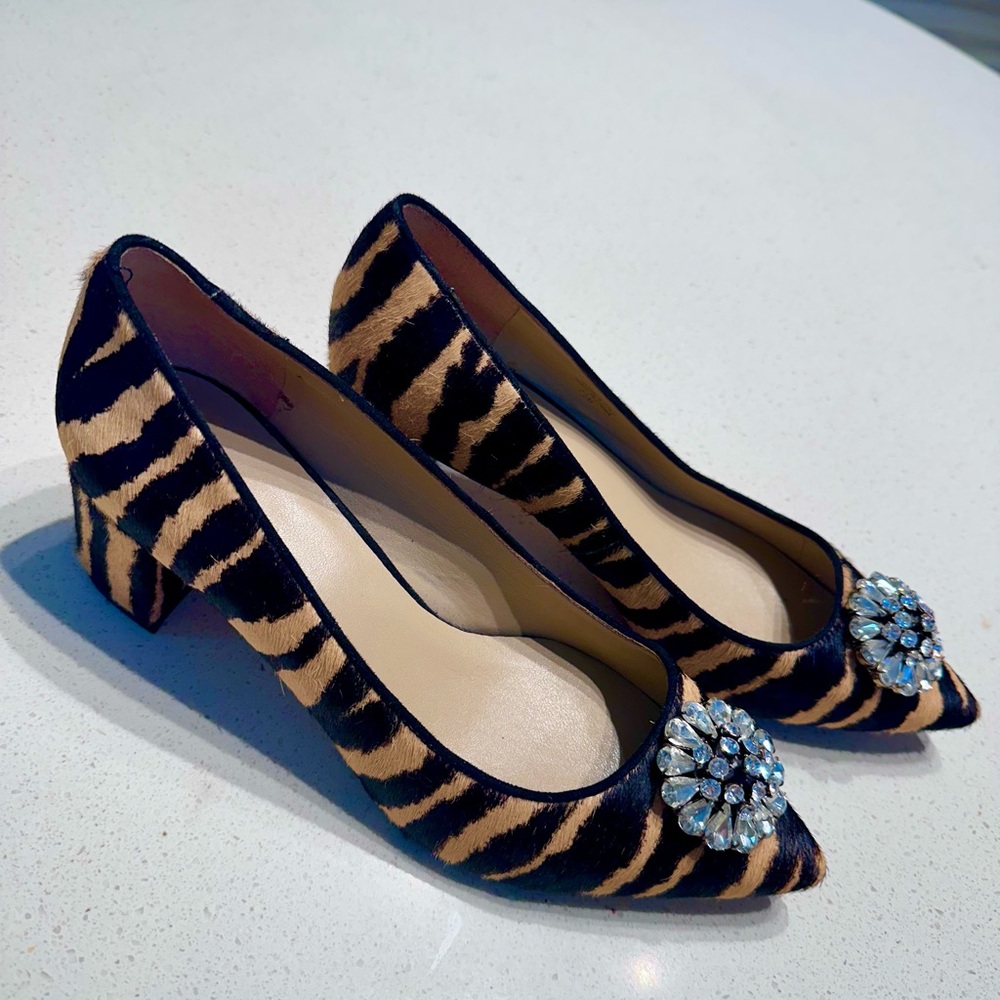 Pony Hair Leopard Print Women's Shoes with Crystal Embellishment